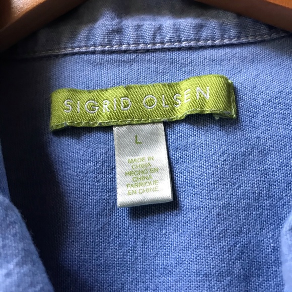 Sigrid Olsen light washed chambray. That is lightweight cotton jacket.Size Large - Picture 10 of 12